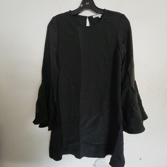 Alexis Black 100% Silk Long 3/4 Sleeve Bell Sleeve Mini Shift Dress Size XS - Picture 3 of 10